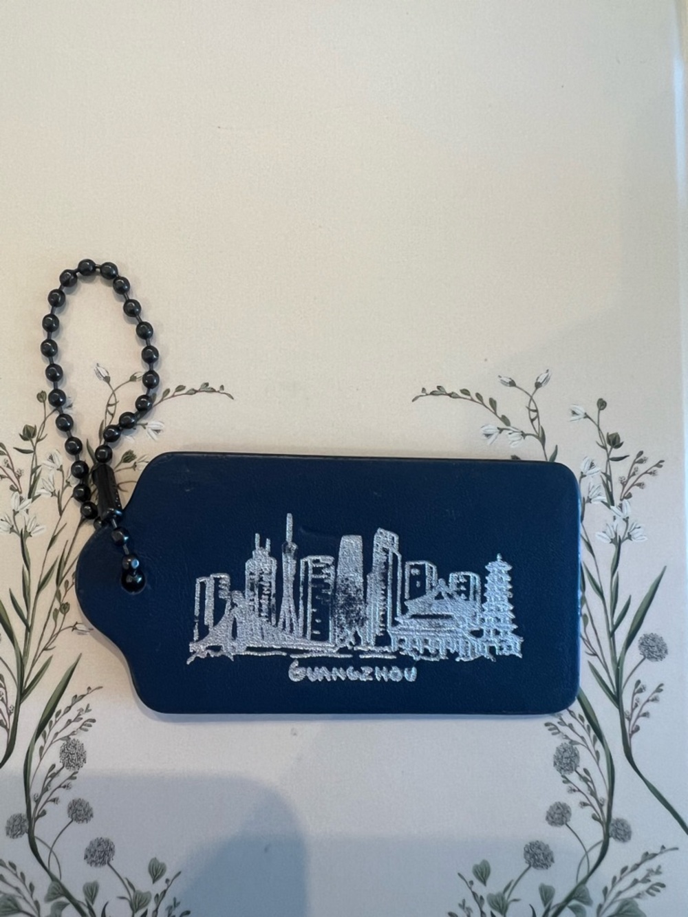 Coach Navy Silver Guangzhou Skyline Leather Hangtag / Bag Charm China Large NEW